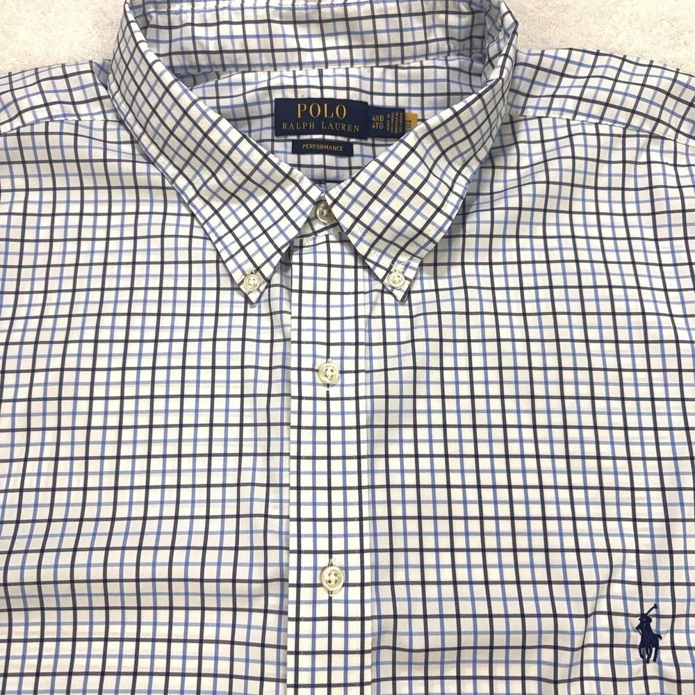 Polo RL Shirt Men 4XL Big Blue Plaid Button Down Performance‎ L/S Preppy